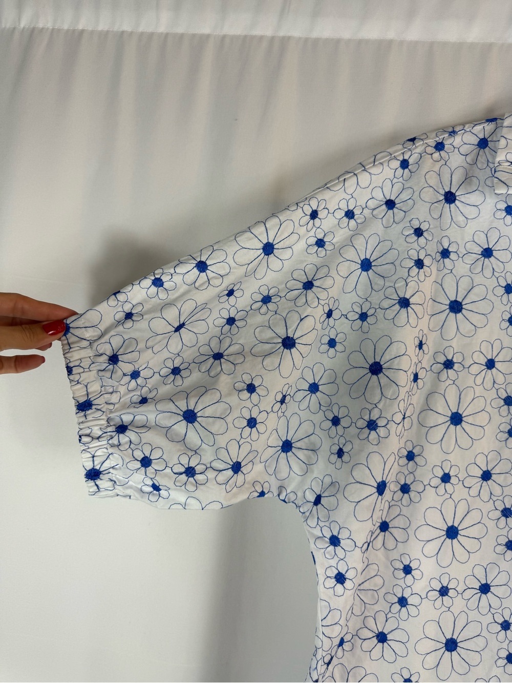 Adrienne White Mini Dress with Blue Daisy Print Size:L cotton - Picture 7 of 14